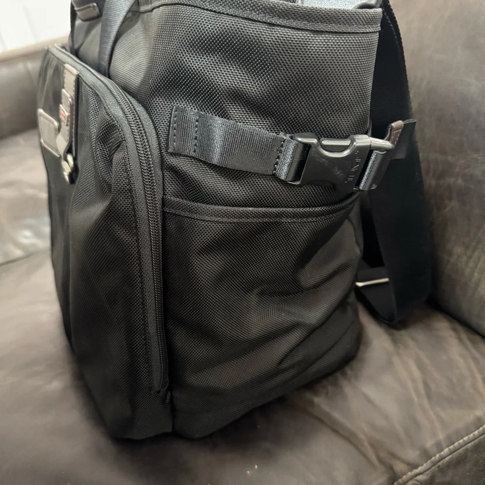 Tumi Black Nylon Travel Briefcase Tote with Leather Trim
